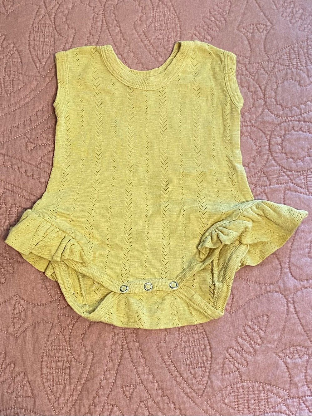 Light yellow open knit ruffle onesie